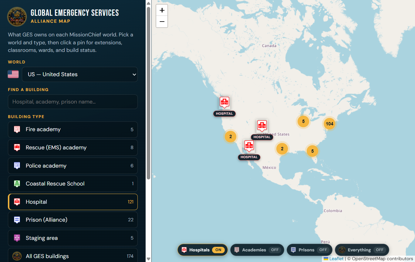 GES alliance map showing hospitals across the United States